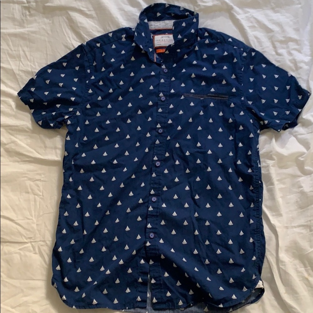blue casual buttoned t shirt